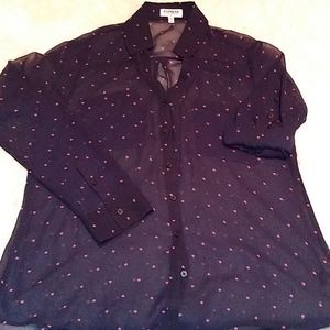 Express Navy Blue Pink Hearts Portofino Shirt